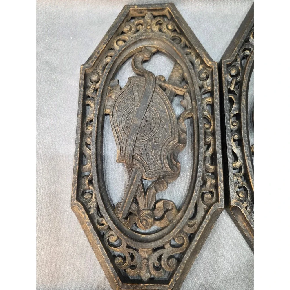 Vintage Medieval Knight Wall Art Set 3 Resin Plaques Armor Shield Helmet Bronze